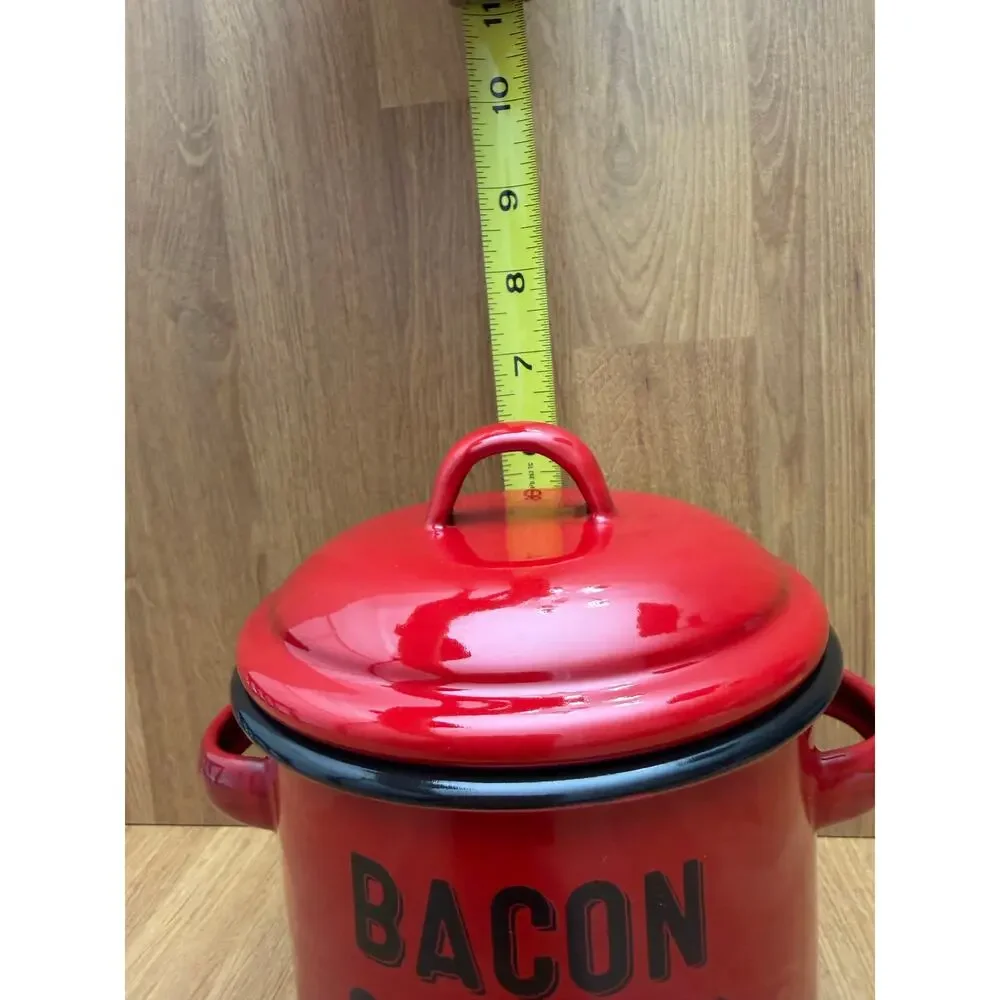 NWOT Red Enamel Bacon Grease Container w Lid